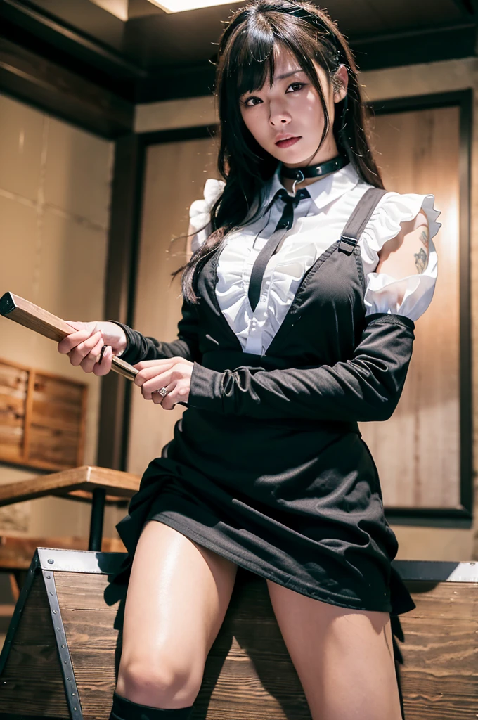 Browsing Caution,(最high quality:1.2), 32k HDR, High resolution,(Japanese women),(tattooで覆われた腕),(全身をA body covered in tattoos), (A body covered in tattoos),Dynamic pose,Long shot of a beautiful dark-haired girl, , A room in a love hotel,(Short tight skirt:1.3,Checked Skirt), (Put on a shirt:1.3), Beautifully illuminated, basement , Dramatic composition, Epic Scale, sense of awe, 超High resolution.Realistic:.1.4, (High resolutionの肌:1.2), 8k is, Digital single-lens reflex camera, high quality, Film Grain, Fujifilm XT3,(Riding a wooden horse:1.2,Straddling a wooden horse:1.2),(Nose hook:1.2),(ロープで体をconstrainedする:1.2),(Collar can be attached with a chain:1.4),(両手は天井にrockでつながれている:1.4),Maid, Maid headdress, Maid apron, victorian Maid, Maid dress,, mksks style, Beautiful background, Detailed Background, professional lightning, building, indoor, From Kane ornament, From Kane, From Kane effects,Tied up with rope,,constrained,Round 1,rock,Full Body Tattoo,tattoo,((リード付きのRound 1)),(rockに繋がれた少女),Women in ecstasy,climax,Acme,