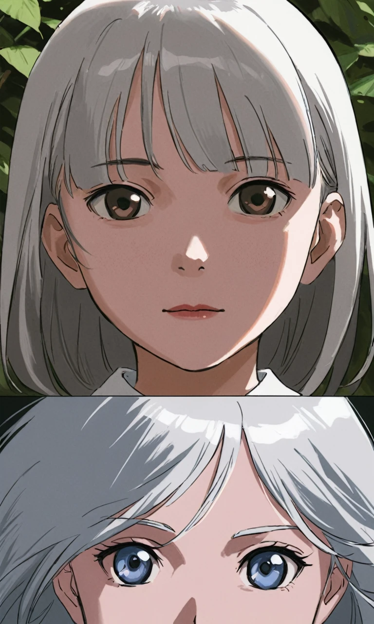 a close-up of a woman in a white shirt and gray hair, kawaii realist portrait, silver hair girl, silver hair girl, Perfect white hair girl, hyper realist anime, semi realist anime, Girl with white hair, realist young anime girl, beautiful face with white fur, photorealist anime, realist. Cheng Yi, silver white hair, ethereal!!! ultra realist
con expresion de brazos abietos 