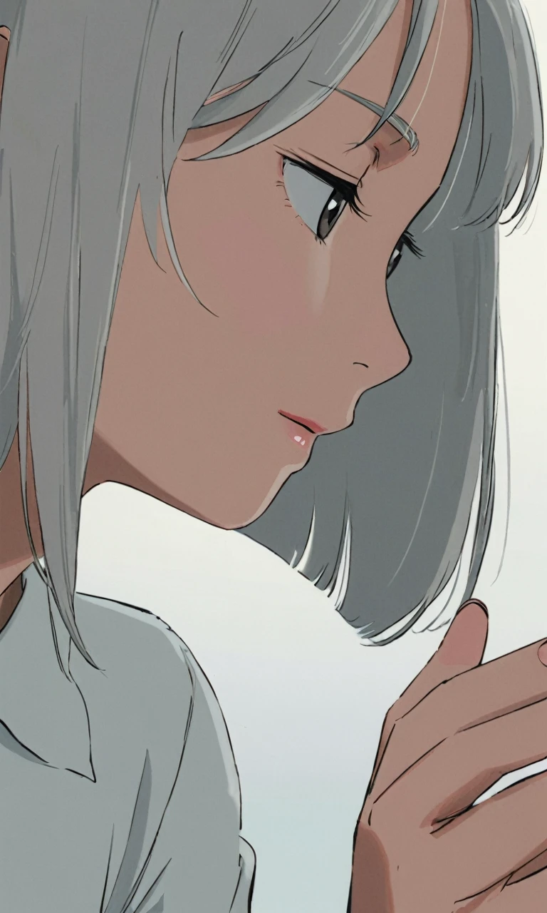 a close-up of a woman in a white shirt and gray hair, kawaii realist portrait, silver hair girl, silver hair girl, Perfect white hair girl, hyper realist anime, semi realist anime, Girl with white hair, realist young anime girl, beautiful face with white fur, photorealist anime, realist. Cheng Yi, silver white hair, ethereal!!! ultra realist
con expresion de brazos abietos 