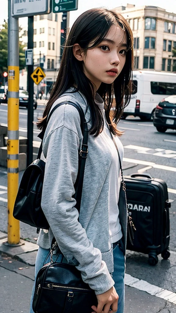 girl waiting for the bus
