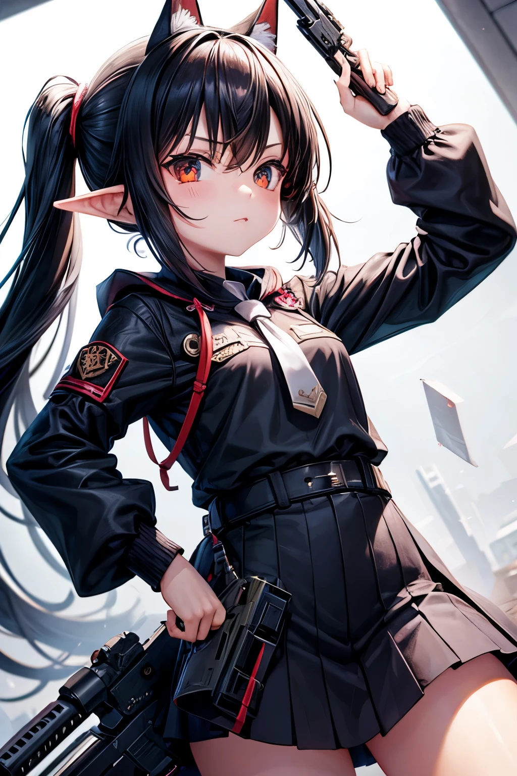 Loli, pointed ears, shooter, submachine gun