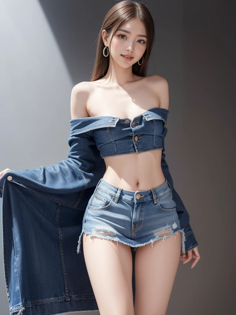 8K, masutepiece, (Very sexual body:1.3) 、(vagina:1.3) ((No panty:1.4)) Raw foto, Best Quality, More bold exposure 、Photorealistic, Wallpapers with extreme details CG Unity 8K, depth of fields, Cinematic Light, lensflare, Ray traching, (Extremely beautiful face, Beautiful lips, beautidful eyes), intricate detail face, ((Ultra Detail Skin)) 1girl in, (Korean model Kim Daun, Dhoni), (Korean model Kim Daun, Dhoni), (Korean model Kim Daun, Dhoni), (Korean model Kim Daun, Dhoni), (Korean model Kim Daun, Dhoni),1 girl, (very thin muscular body:1.3), ((look up at viewer)),(huge smile:1.3), (blured background), A glimmer of light), (No people in the background.:1.3), Beautiful earrings, Clear eyes, Front shot, (pale-skinned), (Big eyes), (Big eyes) (Big eyes), (Big eyes), (Big eyes), Facing forward, (Full body shot), (ligh brown hair), Open the navel............, (look up at viewer:1.3), Very slim, a slender waist, small hips, , a slender waist, small hips, a slender waist, small hips, a slender waist, small hips, ((wide open abdomen))、((open abdomen))、((wide open navel))、((open navel))、((Bare belly))、((Mid-Riff Sweater))、((Ultra-low rise、Denim Mini Skirt))、 ((Navel Ejection))、((small hips))、((Full body depiction))、((small hip))、(boots)、((Super Ultra-low rise:1.3))、((Ultra-micro Denim Mini Skirt))、((is standing))、)