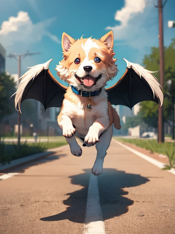 Flying Puppy, masterpiece, uhd, retina, masterpiece, ccurate, anatomically correct, textured skin, super detail, high details, high quality, best quality, highres, 4K