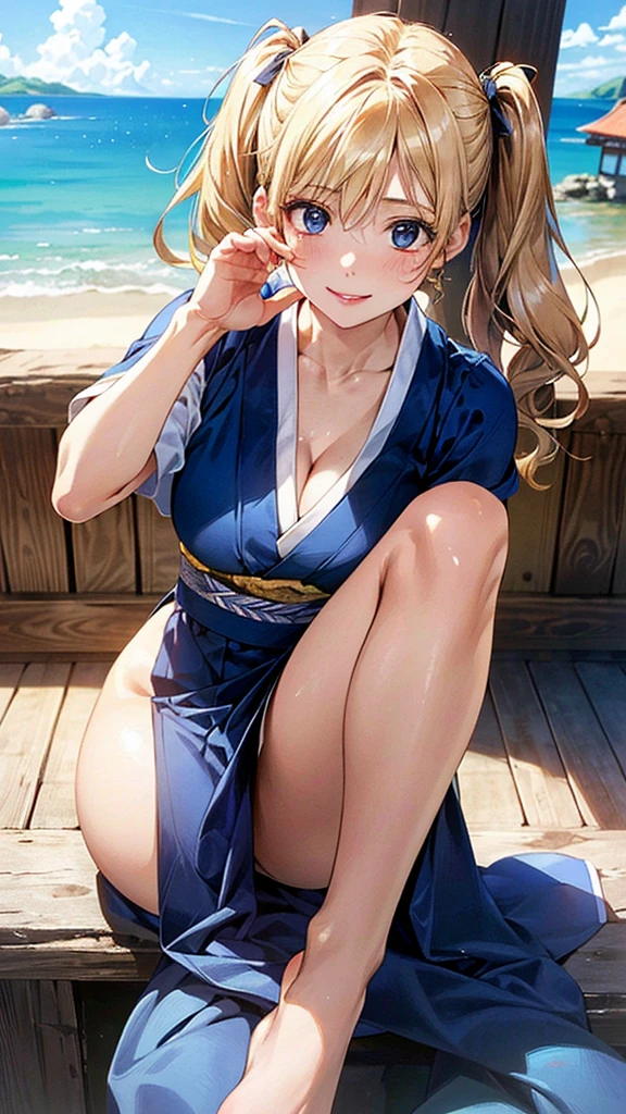(masterpiece:1.3, Highest quality, Ultra-high resolution, Very detailed), (Realistic, photoRealistic:1.4), Beautiful illustrations, Perfect lighting, Natural light, colorful, Written boundary depth, NFSW,
View your viewers, 1 Girl, Japanese, high school girl, Perfect Face, Cute and symmetrical face, Shiny skin, Sunburned skin,
(Twin tails:1.5, Blonde), Hair between the eyes, blue eyes, (Large Breasts, seductive Thighs, Big Ass), Thighs, sum,
Beautiful Hair, Beautiful Face, Beautiful attention to detail, Beautiful clavicle, Beautiful body, Beautiful breasts, 美しいThighs, Beautiful feet, Beautiful fingers,
(Beautiful views), ((Fighting Pose)), (Sexy clothes), (Captivating smile,)