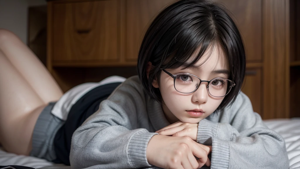 person, korean, high school student, , female, short cut, round glasses, intelligent image
