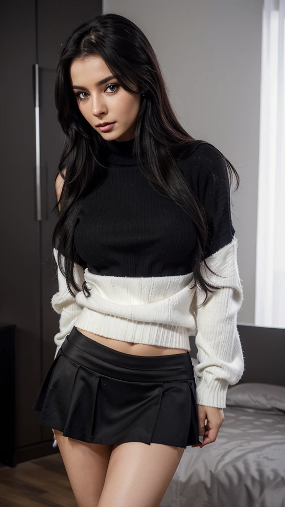 Sexy girl hair black rigt hair streght Make-up black intence beautiful angelic face sexy roumanian miniskirt white sweater short club strip România Suceava photo 4k porn