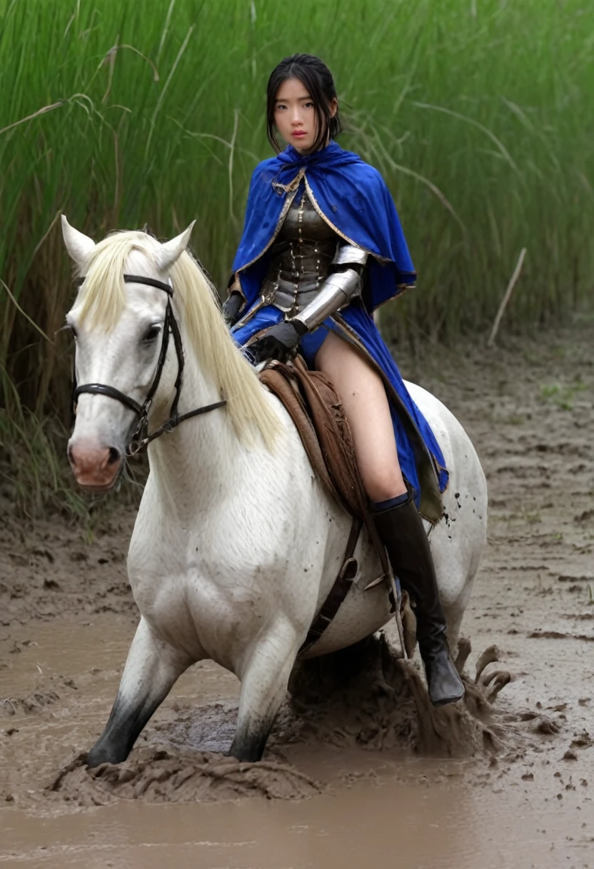beautiful woman and horse,Anatomically correct構図,stuck in mud,(((masterpiece))),(((Highest quality))),((Tabletop:1.4, Highest quality)), (Realな写真:1.4), in the muddy ,dirty swamp,black hair and white horse ridden by girl meet with an accident that it fall over sticky swamp,
((1 cute girl knight)),rodeo,horse standing,Surprised face,stumble,aggressive,slouch,horse standing, prancing horse in pitfall,cute,Napoléon horse sliped in pitfall,in the pitfall,Uplifting,Knight Princess,
(超High resolution:1.2),, wonderful, Very detailed CG Unity 8k wallpaper, Very detailed, High resolution,fat horse ridden by japanese girl,Double,Royal blue armor and short cloak,Soaking in the swamp,Mud Splash,
Soft Light, Woman riding a beautiful detailed horse, Droopy eyes,Very detailedな目と顔, Beautiful and exquisite nose, Beautiful and exquisite, horse ridden by a girl can't stand up because its drowned in the sticky muddy pitfall:10.0 ,Displeased face:4.0,Real,Stir,Anatomically correct,action horse riding scene while struggle fighting