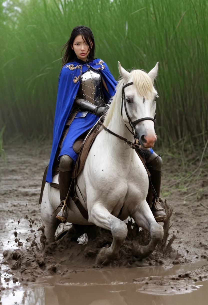 beautiful woman and horse,Anatomically correct構図,stuck in mud,(((masterpiece))),(((Highest quality))),((Tabletop:1.4, Highest quality)), (Realな写真:1.4), in the muddy ,dirty swamp,black hair and white horse ridden by girl meet with an accident that it fall over sticky swamp,
((1 cute girl knight)),rodeo,horse standing,Surprised face,stumble,aggressive,slouch,horse standing, prancing horse in pitfall,cute,Napoléon horse sliped in pitfall,in the pitfall,Uplifting,Knight Princess,
(超High resolution:1.2),, wonderful, Very detailed CG Unity 8k wallpaper, Very detailed, High resolution,fat horse ridden by japanese girl,Double,Royal blue armor and short cloak,Soaking in the swamp,Mud Splash,
Soft Light, Woman riding a beautiful detailed horse, Droopy eyes,Very detailedな目と顔, Beautiful and exquisite nose, Beautiful and exquisite, horse ridden by a girl can't stand up because its drowned in the sticky muddy pitfall:10.0 ,Displeased face:4.0,Real,Stir,Anatomically correct,action horse riding scene while struggle fighting