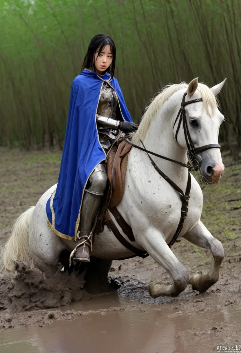 beautiful woman and horse,Anatomically correct構図,stuck in mud,(((masterpiece))),(((Highest quality))),((Tabletop:1.4, Highest quality)), (Realな写真:1.4), in the muddy ,dirty swamp,black hair and white horse ridden by girl meet with an accident that it fall over sticky swamp,
((1 cute girl knight)),rodeo,horse standing,Surprised face,stumble,aggressive,slouch,horse standing, prancing horse in pitfall,cute,Napoléon horse sliped in pitfall,in the pitfall,Uplifting,Knight Princess,
(超High resolution:1.2),, wonderful, Very detailed CG Unity 8k wallpaper, Very detailed, High resolution,fat horse ridden by japanese girl,Double,Royal blue armor and short cloak,Soaking in the swamp,Mud Splash,
Soft Light, Woman riding a beautiful detailed horse, Droopy eyes,Very detailedな目と顔, Beautiful and exquisite nose, Beautiful and exquisite, horse ridden by a girl can't stand up because its drowned in the sticky muddy pitfall:10.0 ,Displeased face:4.0,Real,Stir,Anatomically correct,action horse riding scene while struggle fighting