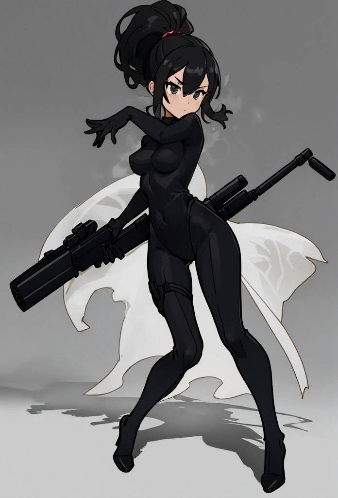 a woman in a black bodysuit holding a gun, bond girl, female spy, perfect female body silhouette, single silhouette figure, stylized silhouette, shooting pose, black silhouette, woman silhouette, beautiful female body silhouette, silhoutte, siluettes, detailed silhouette, with pistol, siluette, female image in shadow, silhouette, by John Mossman, silhouette!!!