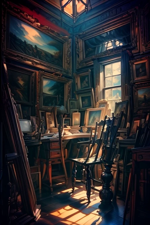 best quality, masterpiece,Girl, detective, loupe, hat, trench coat, study, bookshelf, desk, lamp, old book, letter, map, candle, dark room, shadow, vintage, notebook, pen, deduction, evidence, magnifying glass, note, desk item, typewriter, cat, clock, fireplace, curtain, window, key, puzzle, photograph
