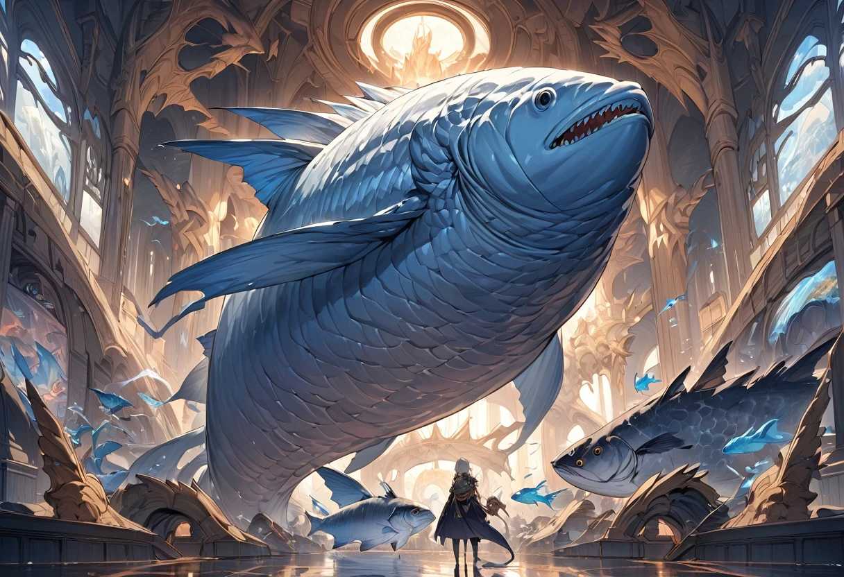 masterpiece, best quality, extremely detailed,,((A very very huge fish)), Bahamut, the fish that supports the world, mythical fish, (mythical pictures,)