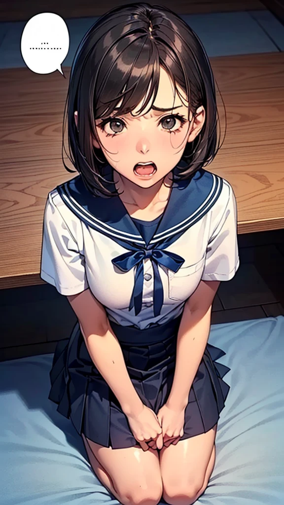 (8k, highest quality, Masterpiece: 1.4), Pussy juice, penis, uniform, (school uniform: 1.4), Leg spread, Piledriver, Leg spread, Normal position, Embarrassed face, (Completely restrained 1.4), Love juice, Peeing, Drooling, Acme face/excited expression, Restraints(ironwork), White Breath, Sandwiching, Pussy, Looking at the viewer, Spread your legs, POV, POV手, From above,training, force, Pee, forcibly, commit, rape, short hair