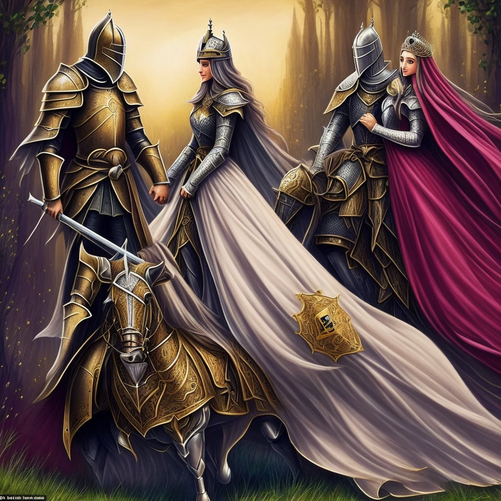 The knight protects the princess. Beloved