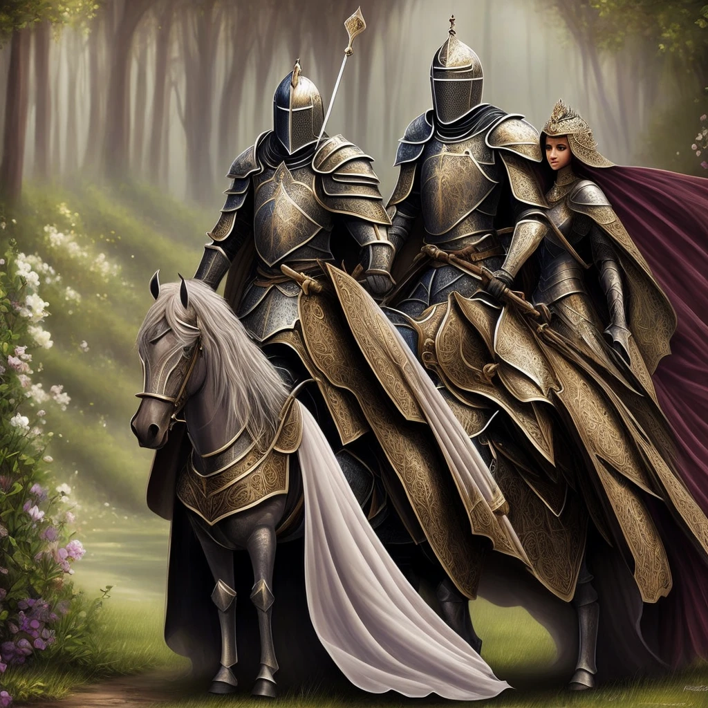The knight protects the princess. Beloved