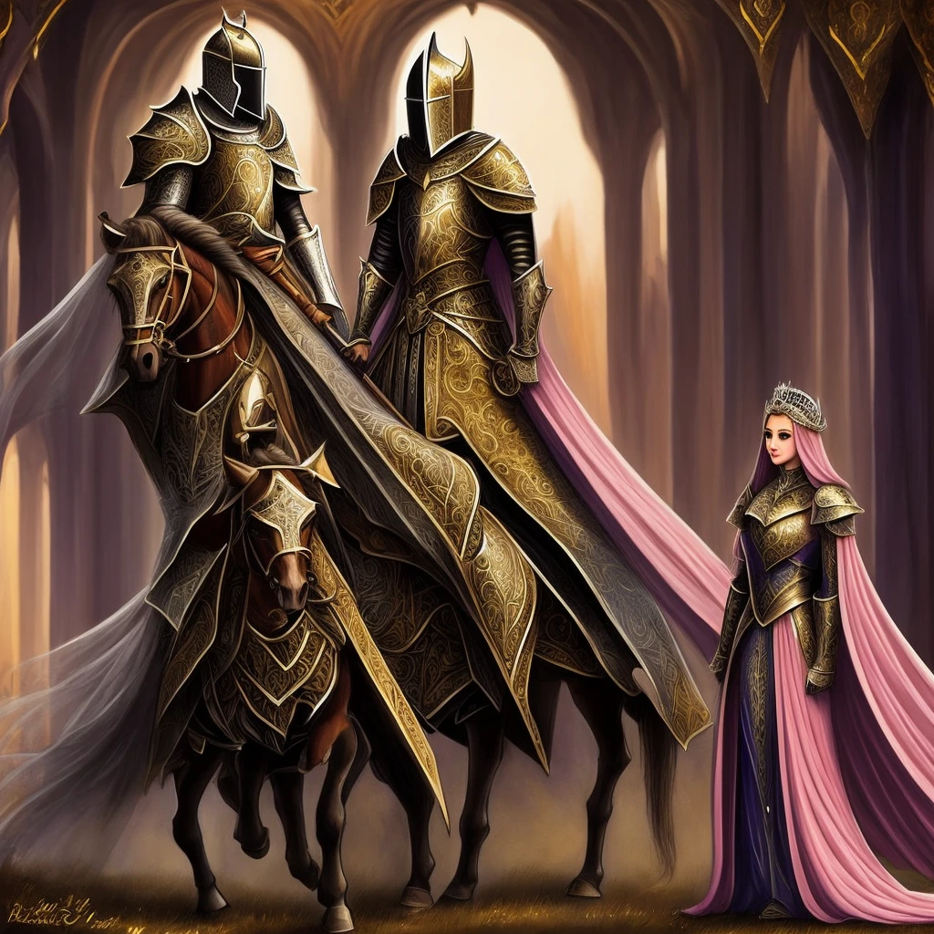 The knight protects the princess. Beloved