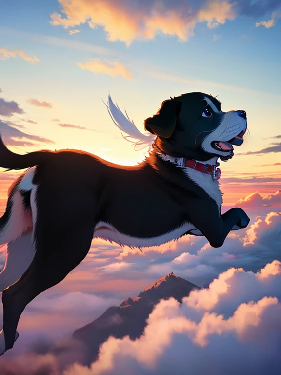 Flying Puppy, Above the Clouds, (masterpiece), highest quality, 1girl, uhd, retina, masterpiece, ccurate, anatomically correct, textured skin, super detail, high details, high quality, best quality, highres, 4K