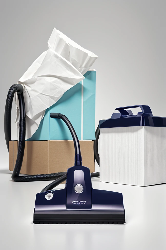 vacuum cleaner illustration as packaging design of tissue box, showcases a vacuum cleaner is observed the tissue paper from his ends.full design using is Handel in form of Illustration on tissue box