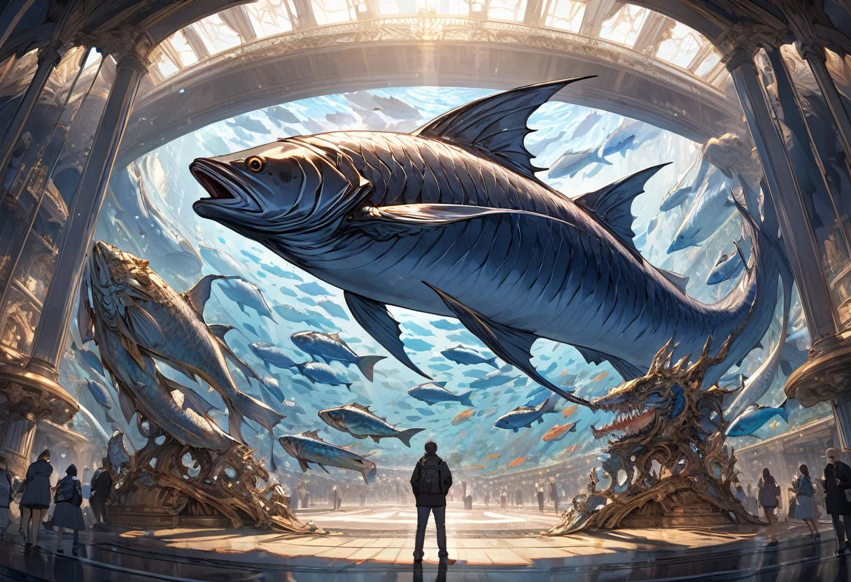 masterpiece, best quality, extremely detailed,,((A very very huge fish)), Bahamut, the fish that supports the world, mythical fish, (mythical pictures,)