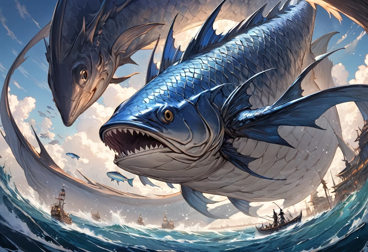 masterpiece, best quality, extremely detailed,,((A very very huge fish)), Bahamut, the fish that supports the world, mythical fish, (mythical pictures,)