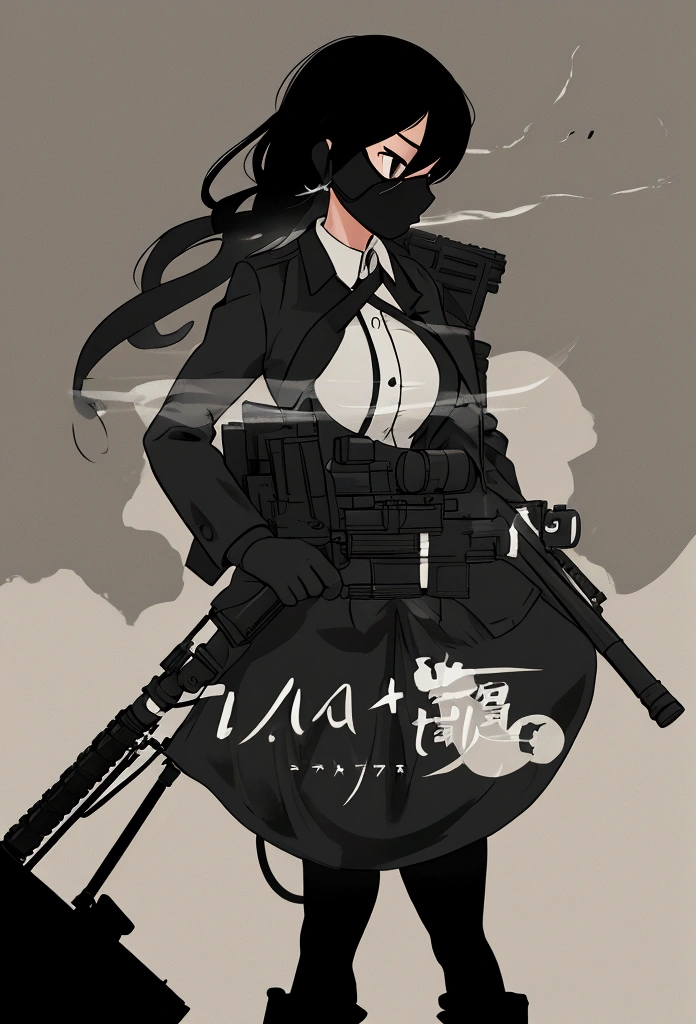 a silhouette of a woman holding two guns and a gun, character silhouette, detailed silhouette, half - body shot, half-body shot, black silhouette, of a sniper girl in war, female lead character, silhouette!!!, female spy, half body shot, silhoutte, carrying a rifle, stylized silhouette, woman silhouette, silhouette :7, siluette
