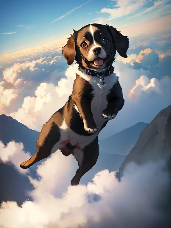 Flying Puppy, Above the Clouds, (masterpiece), highest quality, 1girl, uhd, retina, masterpiece, ccurate, anatomically correct, textured skin, super detail, high details, high quality, best quality, highres, 4K