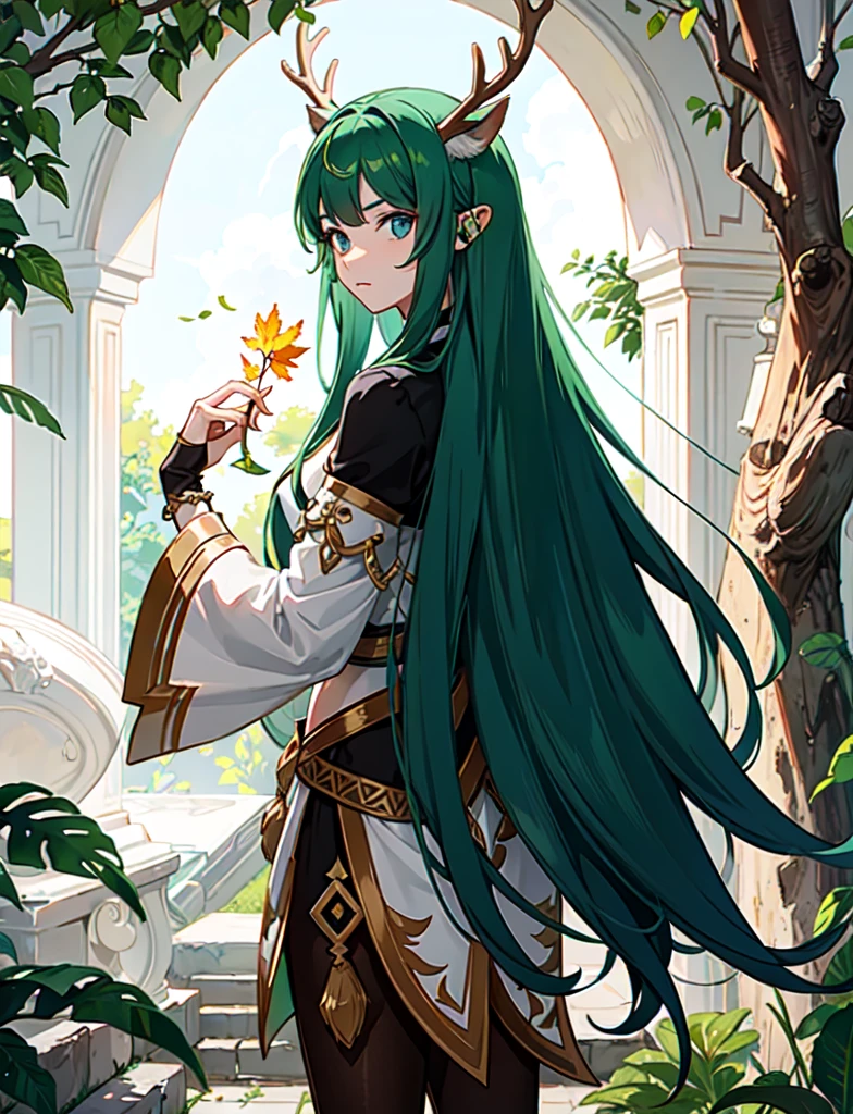 Human half deer, faunesa, arch of leaves