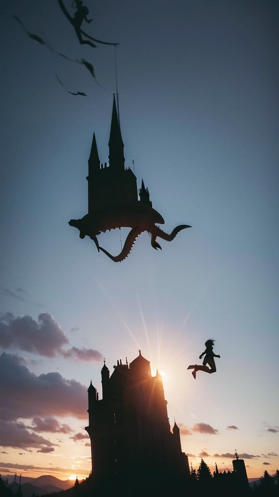 People running away from eerie creatures floating in the sky.