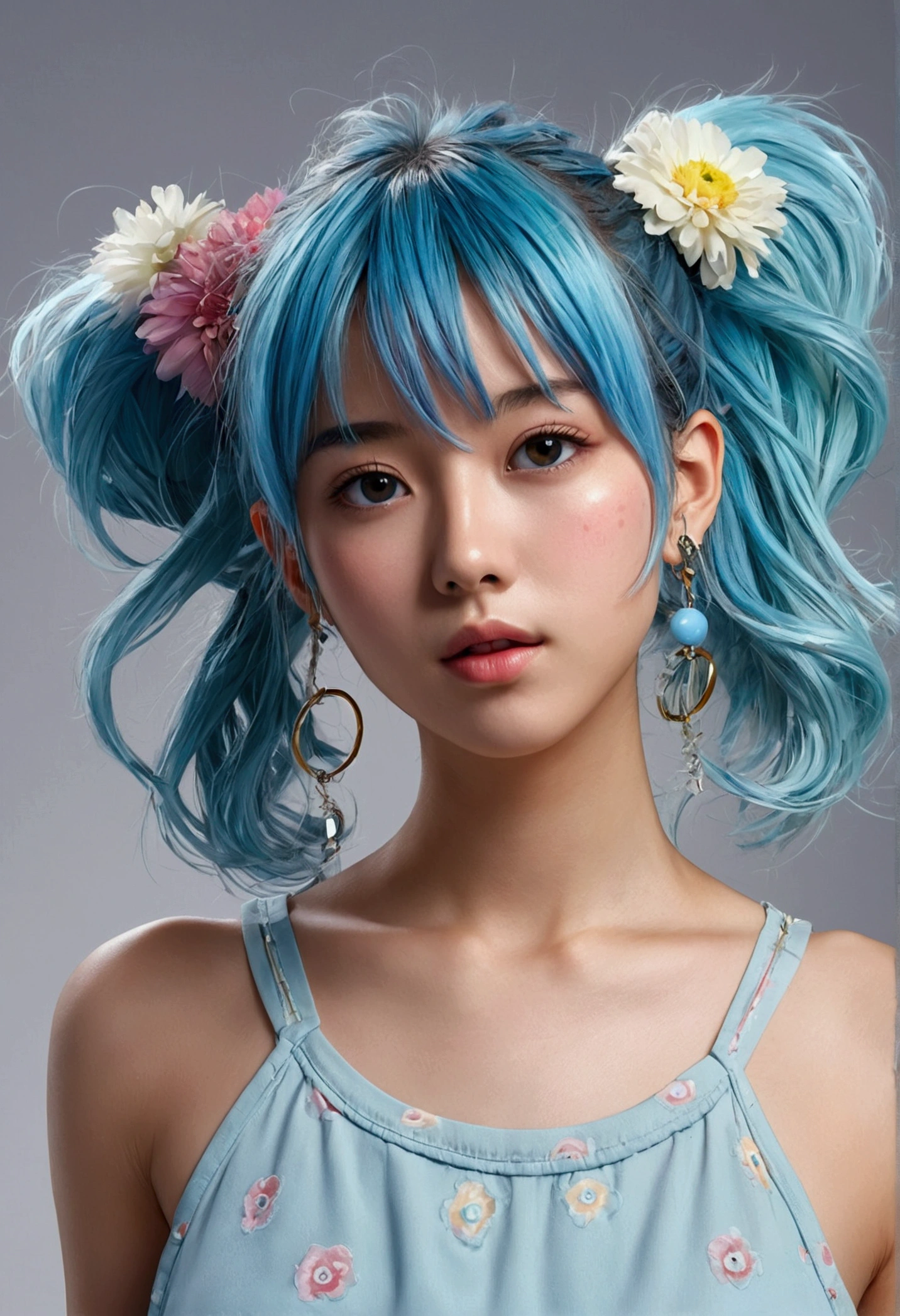 (masterpiece), (best quality), (ultra detailed),(disheveled hair),(illustration), (1girl), (Fashionable clothing), standing, Fashion model, looking at viewer, (interview), (simple background),beautiful detailed eyes, delicate beautiful face, Floating,(high saturation),(colorful splashes),colorful bubble,(shining), focus on face, ponytail, kamisato ayaka, light blue hair, bangs, hair ring, floating flowers, floating hairs, (shining), best lighting, best shadow,