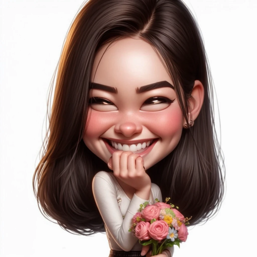 3D illustration, Pixar style, cute chibi, woman, black hair, long hair,
smile, blushing,