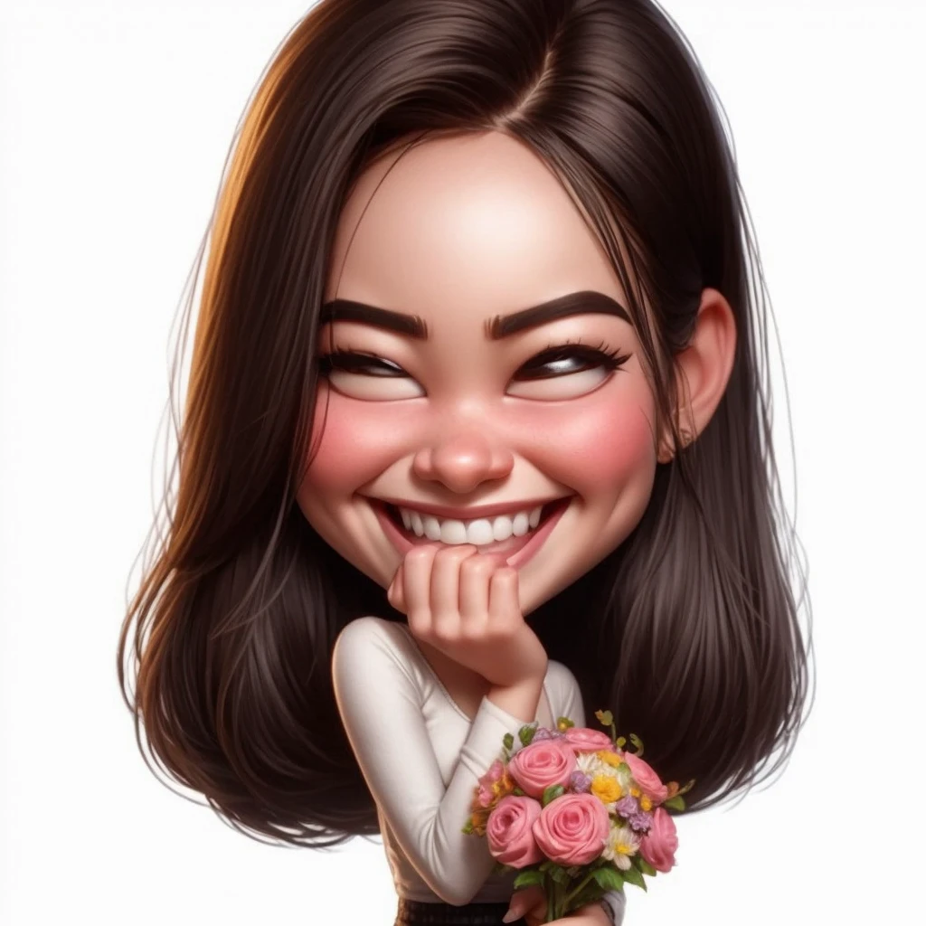 3D illustration, Pixar style, cute chibi, woman, black hair, long hair,
smile, blushing,