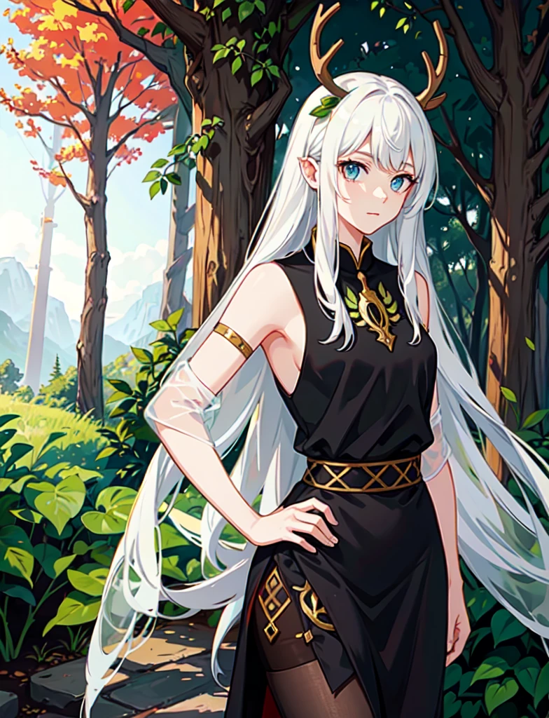 Human half deer, faunesa, arch of leaves