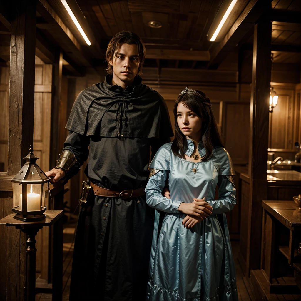 There are 2 characters, knight, princess, The atmosphere looks sad.