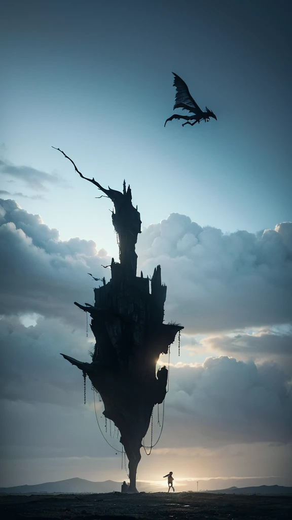 People running away from eerie creatures floating in the sky.