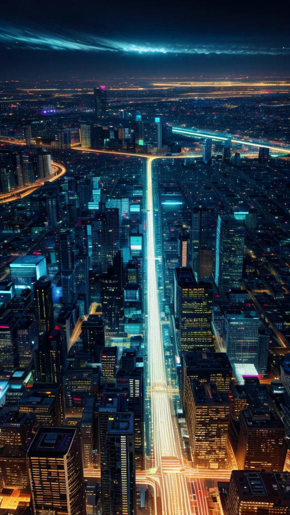 Cidade cyberpunk a night, View from 20 meters above, Science fiction movies, Empty Streets, night, Old store, irregular, Circuit board, Complex, Super detaileded, Realistic, hyper Realistic, high quality, Better, Super detailed , Crazy Details, Very detailed, photoRealistic, A magnificent composition, Better quality, 32K --v 6