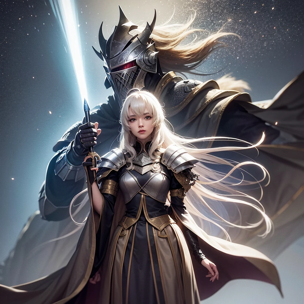 There are 2 characters, knight, princess, The atmosphere looks sad.