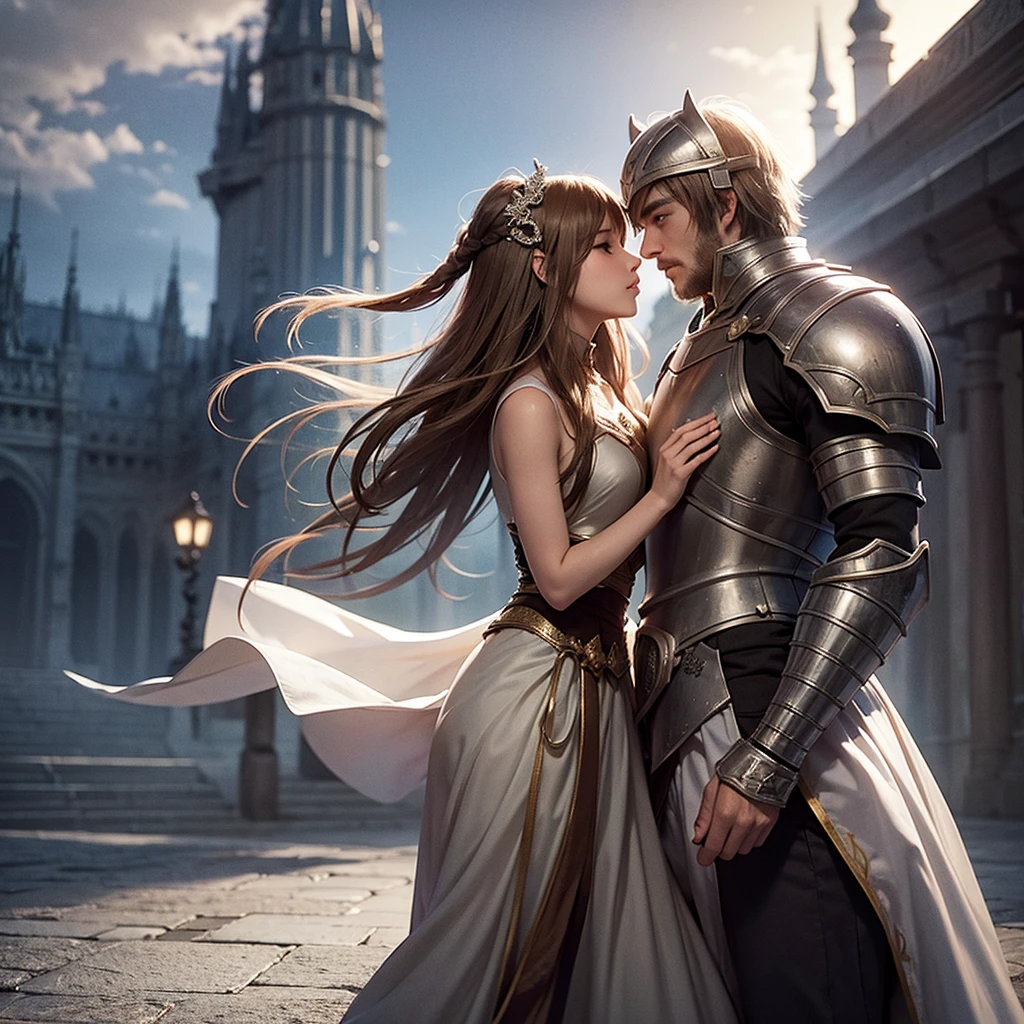 There are 2 characters, knight, princess, The atmosphere looks sad.