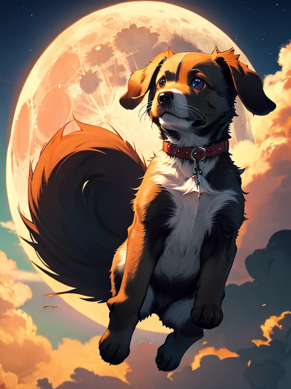 Flying Puppy, masterpiece, moon, uhd, retina, masterpiece, ccurate, anatomically correct, textured skin, super detail, high details, high quality, best quality, highres, 4K