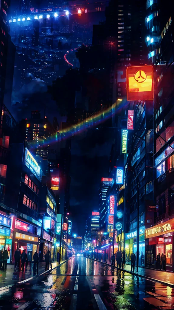 Anime Style,Night view,city,rainbow,Traffic jam,building,Traffic jam light,A lot of,