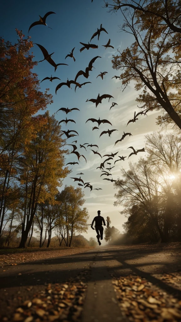 People running away from eerie creatures floating in the sky.