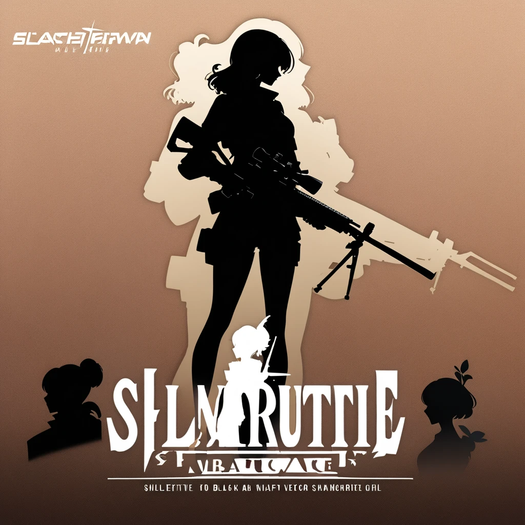 a silhouette of a woman holding  a gun, character silhouette, detailed silhouette, half - body shot, half-body shot, black silhouette, of a sniper girl in war, female lead character, silhouette!!!, female spy, half body shot, silhoutte, carrying a rifle, stylized silhouette, woman silhouette, silhouette :7, siluette,  logo, vector style