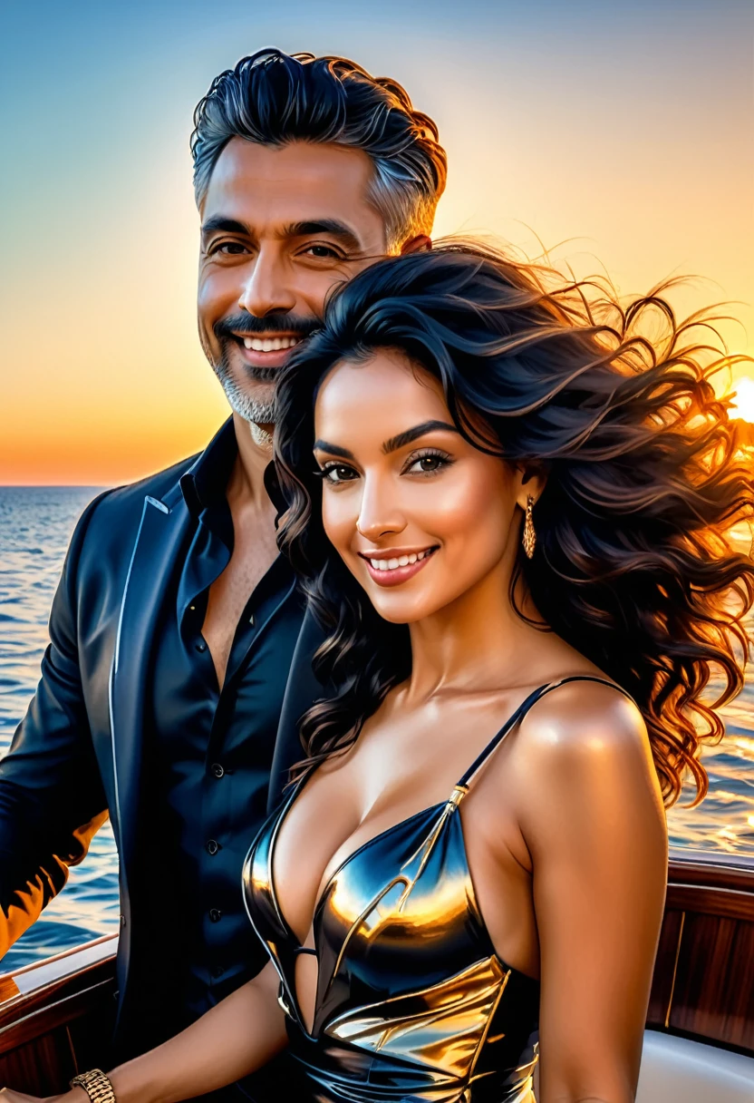 40 year old Hispanic couple, man and woman, wearing bathing suits, posing on a yacht, golden hour, sunset horizon, smiling, black hair, digital brush strokes, stylish studio shading on top, graffiti + maximalism + wild style
Close-up, high quality, masterpiece, 8k, hdr, rgb, portrait, Fashion show, captured in mid-splash as if datanoshing, action pose suggesting movement, chiaroscuro play of
light and shadow, luminism, etching, unique, creating a photorealistic and insanely ultra-detailed impression, HDR technique, UHD quality, professional grade, digital art,
soft natural volumetric cinematic perfect light
The interplay of light and shadow through this flowing effect and volume creates a mesmerizing, beautifully creative gothic music
Giovanni Boldini, Bastien Lecouf-Degarme, Carn Griffiths, E. Abramzon, Raphael, Caravaggio, Coby Whitmore, Titian, Leonardo da Vinci