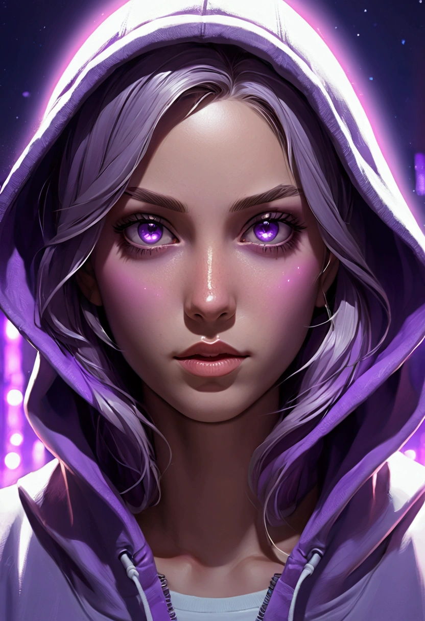 a close up of a woman with hoodies with a purple light in their hair, anime art wallpaper 4 k, anime art wallpaper 4k, anime art wallpaper 8 k, ufotable art style, jen bartel, by Tyler Jacobson, artwork in the style of guweiz, anime epic artwork, cute girl