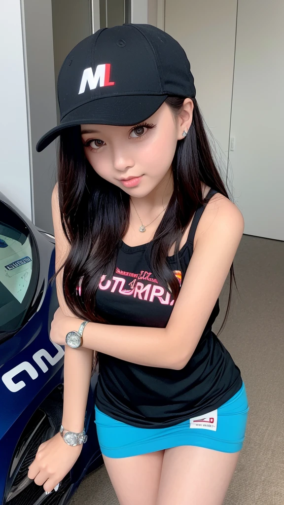 a very cute girl, with motorsports