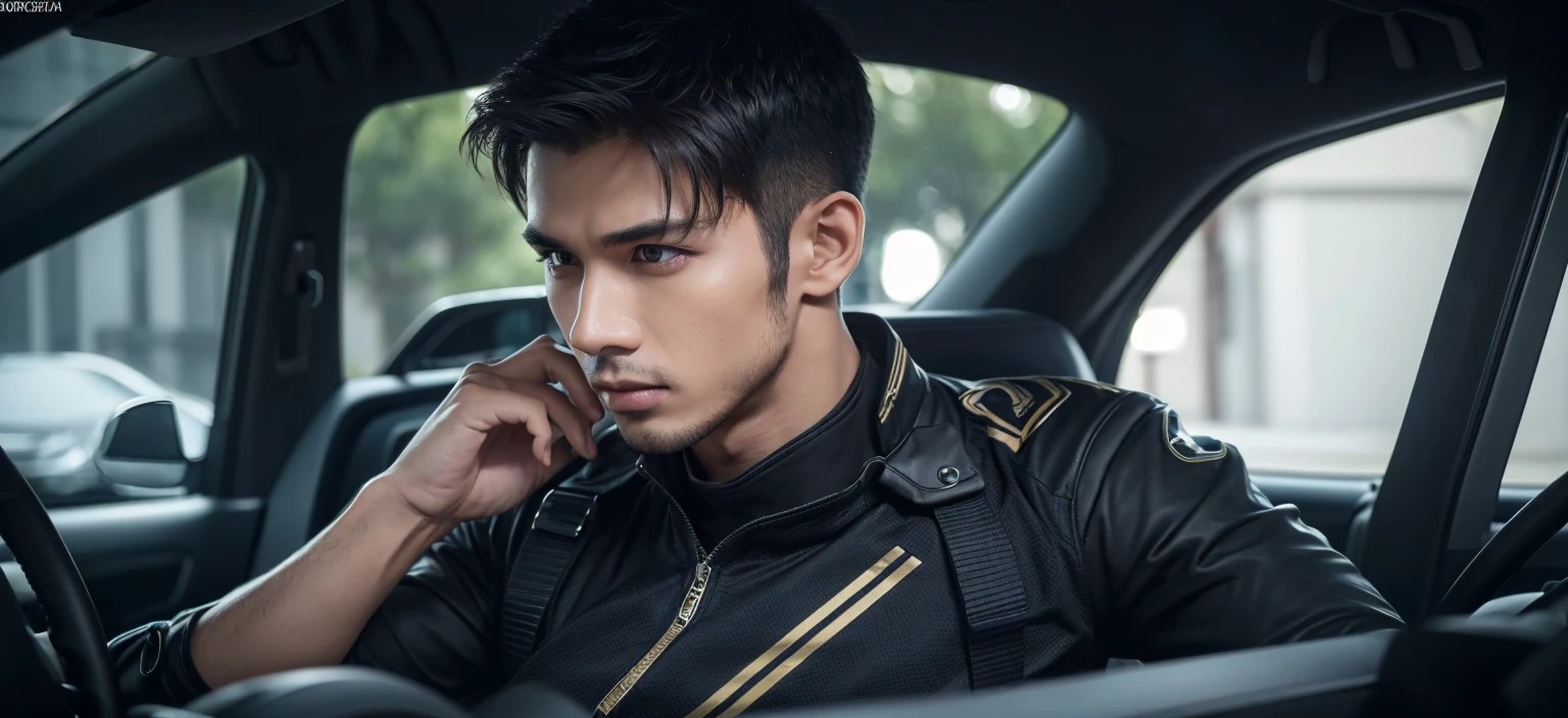 @KELANA:((BEST quality,8k,Masterpiece:1.3)),upper body,,Sharp focus:1.2,handsome man with perfect figure,higly detailed facial and skin teksture,Detail eyes,double eyelids,interior view,ferpect lightning,