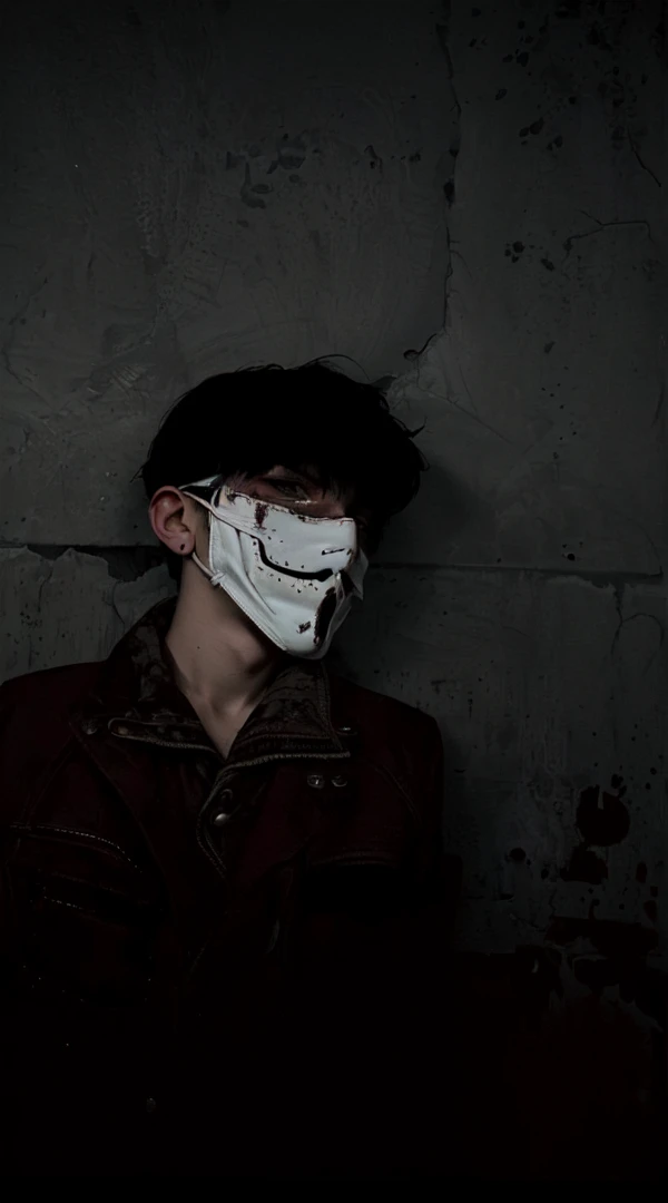 arafed man wearing a mask with a creepy face, twisted god with no face, darkwave goth aesthetic, anonymous mask, anonymous, masked person in corner, in an alleyway during the purge, creepy aesthetic, broken mask, pale white face, dark academia aesthetic, photo of scp-173, bladee from drain gang, scary look, horror aesthetic
