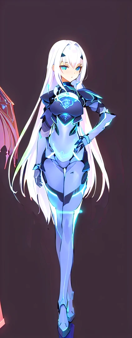 ((detailed), high_quality, master_quality, (realistic), (full_body), (3rdascend), standing, 8k, masterpiece, (fortified_suit), white_hair, medium_breasts, sexy, , (melusine), 1stascend, black thighhighs, armor, armored dress, (blue armor), breastplate, gloves, mask, pauldrons, shoulder armor, high_heels