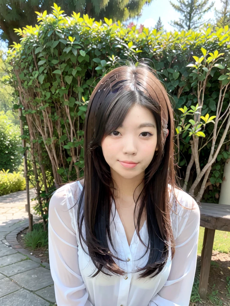1 Female, Close-up of face, Medium chest, Light brown hair, Blunt bangs, Hair behind the ear, Hair that falls over the shoulders, Long Hair, Slim figure, Ultra debtine debtace, Thin face, Delicate lips, Beautiful Eyes, Light blush, eyes are light brown, Perfect glowing skin, Perfect Skin, Shining Sweat,Have a look at this, Ultra-thin needle, Very thin fingers, The optimal ratio is four fingers to one thumb, (Realistic:1.3), debtinger Extensions, See-through white blouse. Broadleaf Forest, First Person View, debtuji debtilm, debt/1.2, 8k, Tabletop, んdebtdebt, Super Detail, high quality, 最high quality, High resolution,