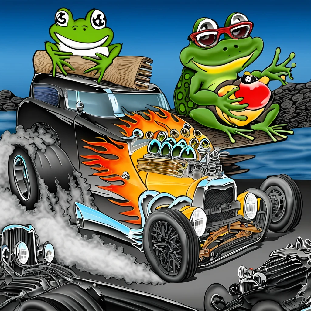a cool racing car on top of the car there is a frog monster