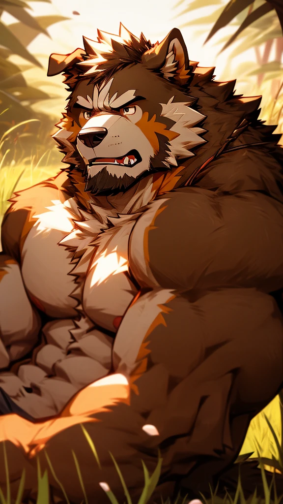 solo, male, werewolf, ((mature and older werewolf with muscular and bulky, burly build)), canine, facial hair covering a black beard, blushing, chest and stomach hair, smiling with happiness, grey fur covering his fluffy body and fluffy legs, splayed legs spread wide, laid on his back, looking directly at the viewer, facing viewer in a passionate and raw display, nude, big penis proudly on display, bedroom setting.
This solo male werewolf exudes maturity and power with his muscular build and burly stature. The grey fur covering his body.